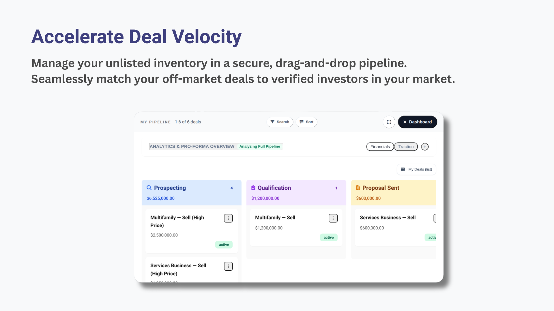 Drag-and-drop pipeline of unlisted inventory